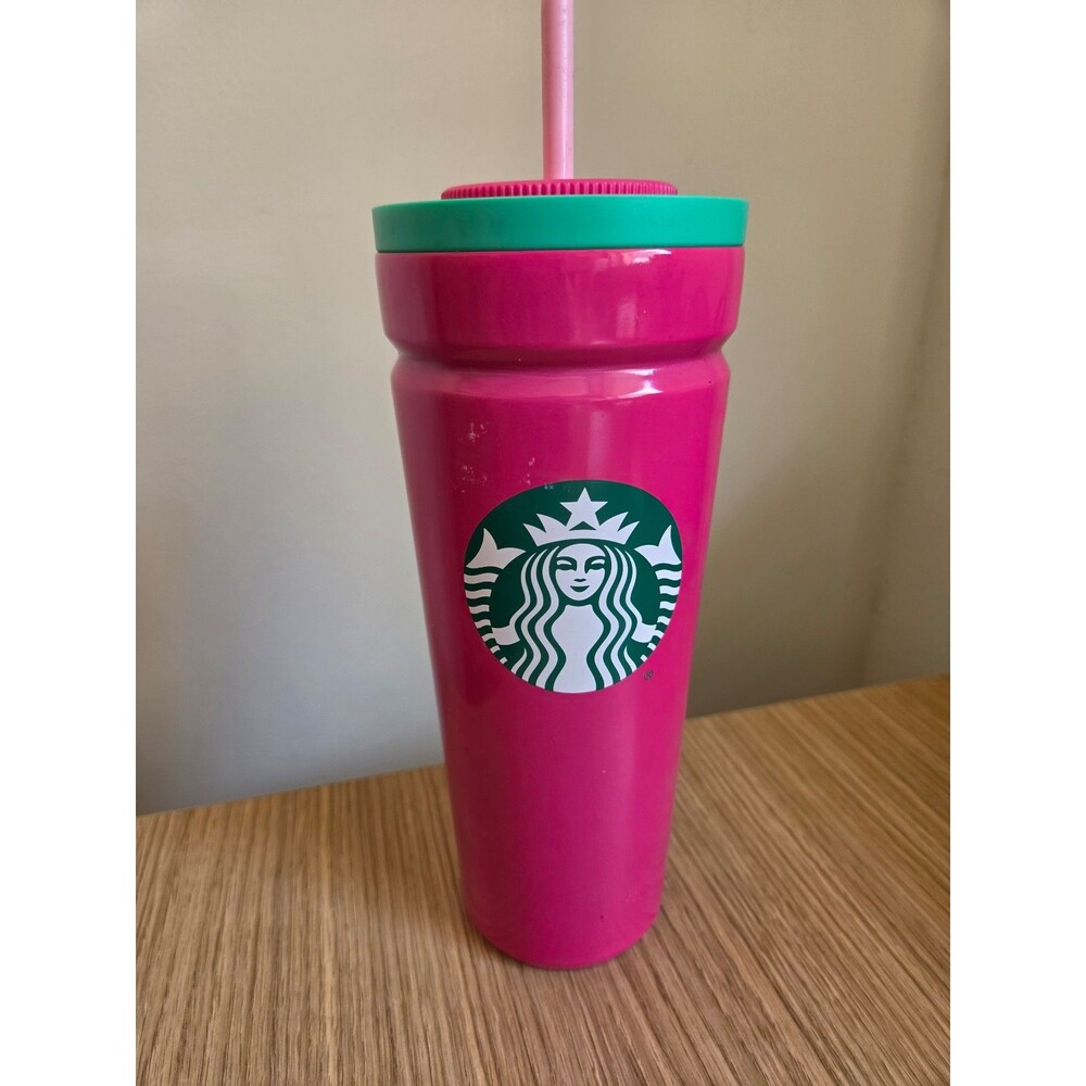 Starbucks 2024 Holiday Pink & Green Stainless Steel Tumbler 24oz Venti